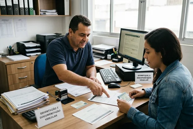 Despachante ajudando cliente a entender como regularizar seu veículo em Ferraz de Vasconcelos.